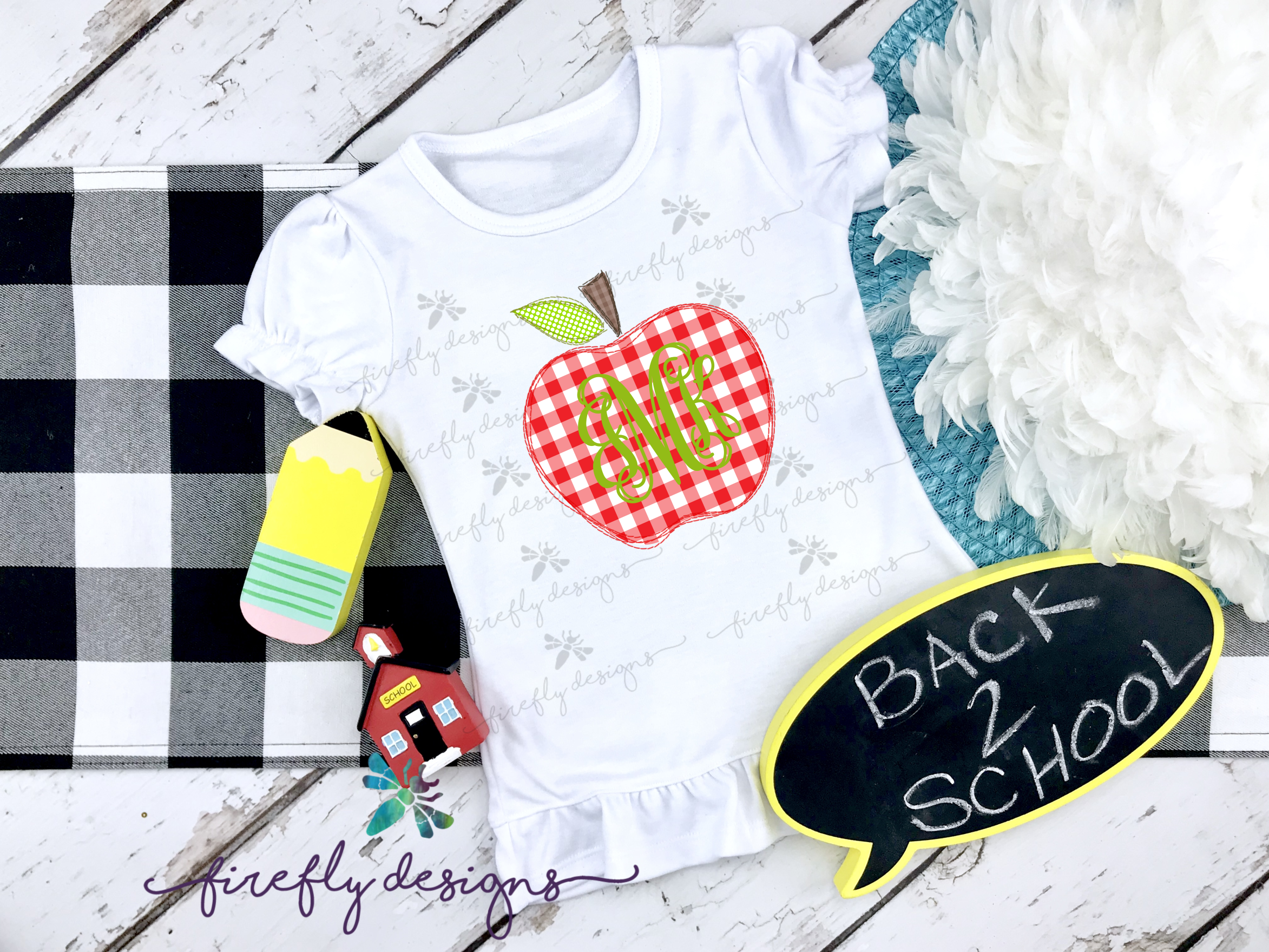 Monogrammed Gingham Apple