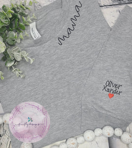 Mama Custom Embroidery Name Heart